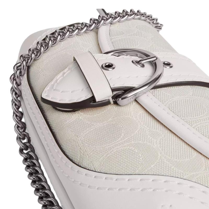 Coach Сумка Soho flap 25 классическая на цепочке для дальнозорких, плечевой ремень, покрытый холст и коровья кожа, женская, средняя, белая