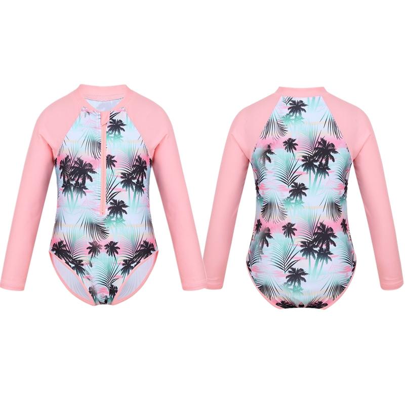 Детская рубашка с длинными рукавами и молнией с принтом для девочек, защитный купальник от солнца, купальный костюм