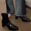 2024 Autumn Winter Patent Leather Shoes Women Chunky Heels Boots Sexy High Heel Short Boots Women Botas De Mujer