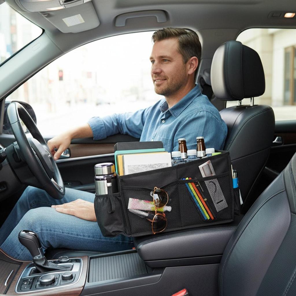 Car Seat Organizer Foldable Multi-Compartment Storage Caddy With Handle Car Interior Organizer For Toys Tissues Snacks Drinks