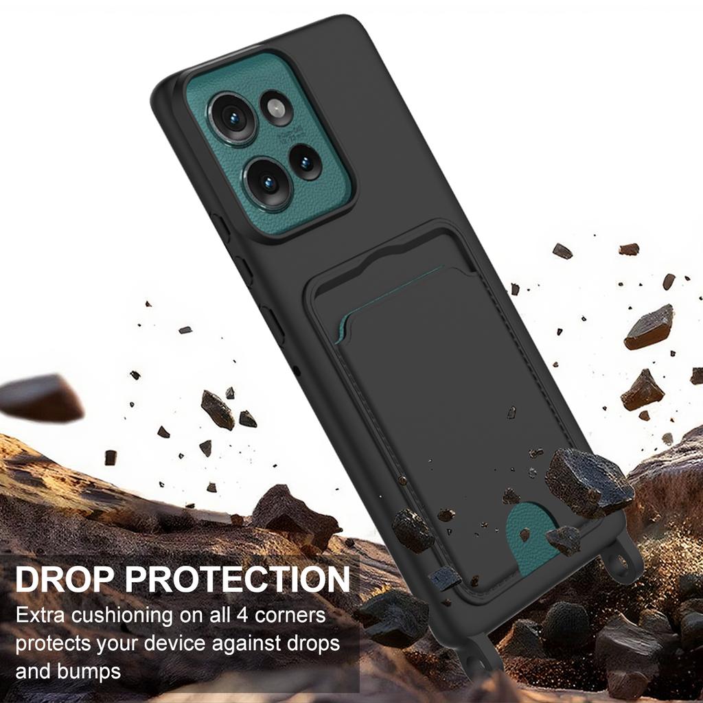 Для Motorola Edge 50 5G Чехол из жидкого силикона Задняя крышка телефона с держателем для карт и коротким ремешком