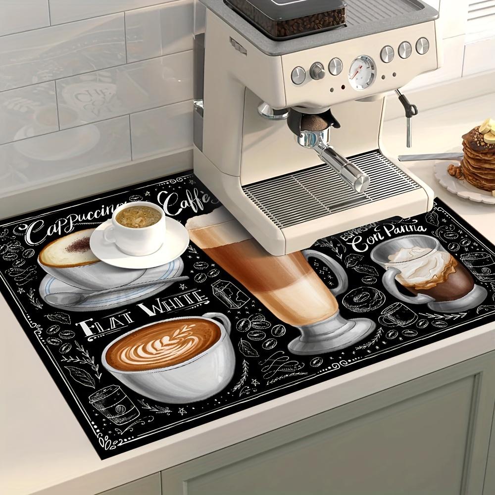1 шт. резиновый коврик для сушки с ретро-кофейным принтом для кофейни, ресторана, кухни, ковра, посуды, прочного диатомового грязевого коврика для стола, коврика для домашних животных, кофейной посуды