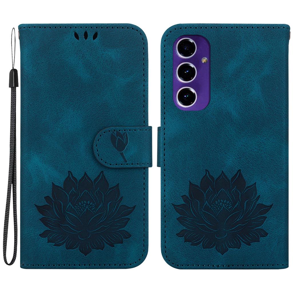 PU Leather Phone Cover for Samsung Galaxy S24 FE Phone Stand Case Imprinted Lotus Pattern Wallet Shell