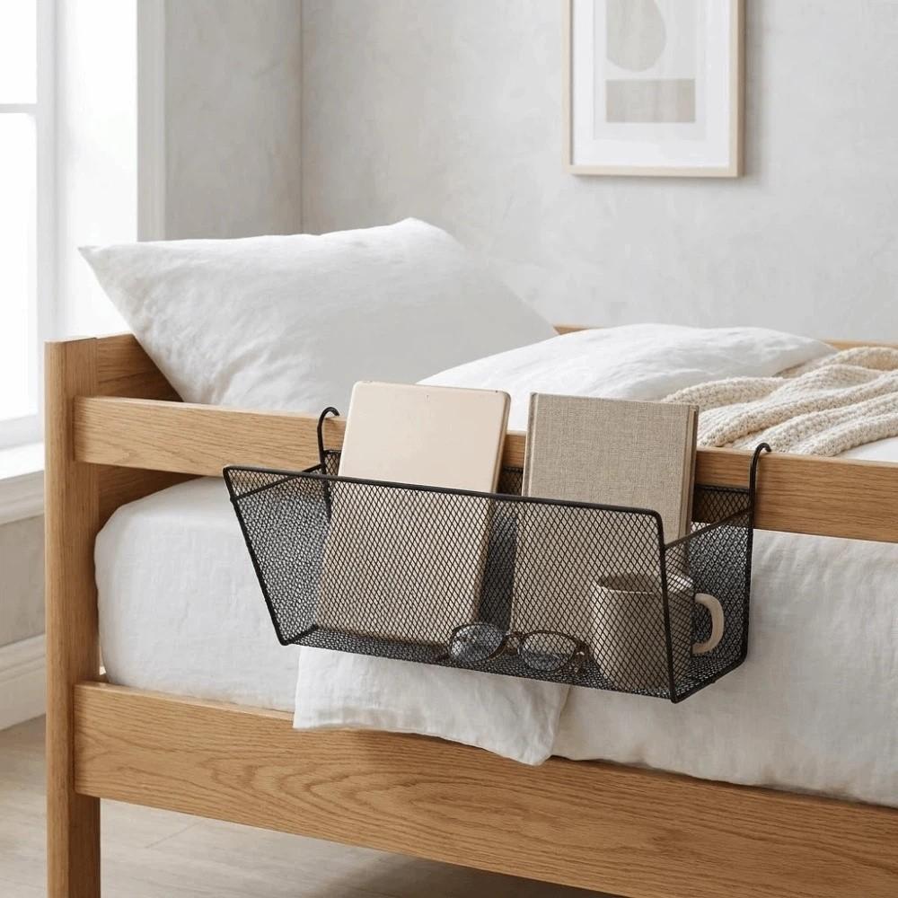 Space Saving Sundries Storage Basket Heavy-Duty Metal Organizer Bedside Organizer Dormitory Use