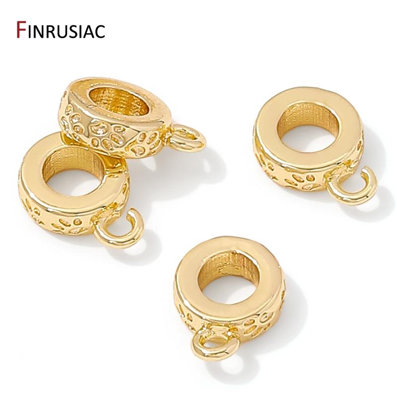 Латунные круглые держатели для кулонов с покрытием из 14-каратного золота, Соединители-бусины, Держатели для кулонов, Фурнитура для изготовления ожерелий, браслетов DIY