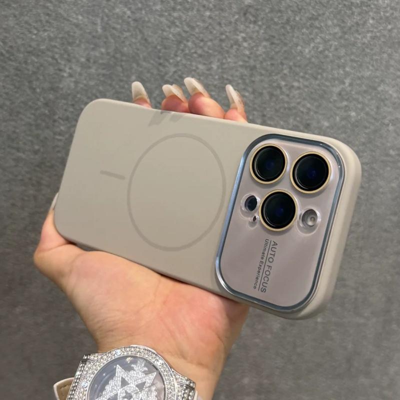 Роскошный Чехол из Жидкого Силикона с Защитой Линзы Камеры для iPhone 17 16 15 14 Pro Max 13, Магнитный, Поддерживает Беспроводную Зарядку