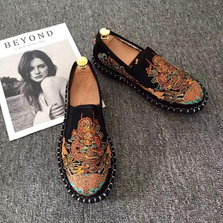 Old Beijing Cloth Shoes Embroidery Flower Social Guy Male Moccasin-Gommino Student Casual Shoes National Chinese Style