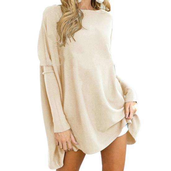 Женская однотонная блузка с длинным рукавом, топ с круглым вырезом, длинный тип