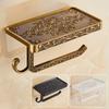 Bathroom Shelves Antique Bronze Carving Toilet Roll Paper Rack with Phone Shelf Wall Mounted Bathroom Paper Holder E654