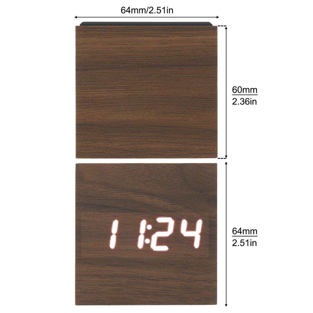 Alarm Clock LED Wooden Watch Table Voice Control Digital Wood Temperature Digital Bamboo Square Table Desktop Clocks2