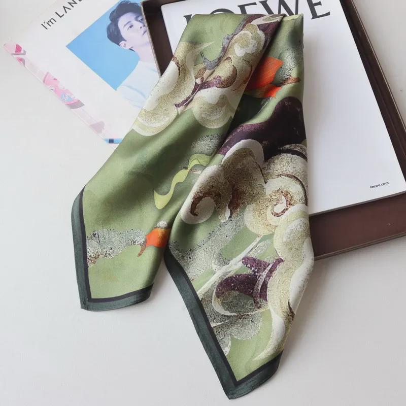 Dunhuang Feitian Xiangyun Mulberry Silk Satin Scarf - National Style, 70cm Square for Women