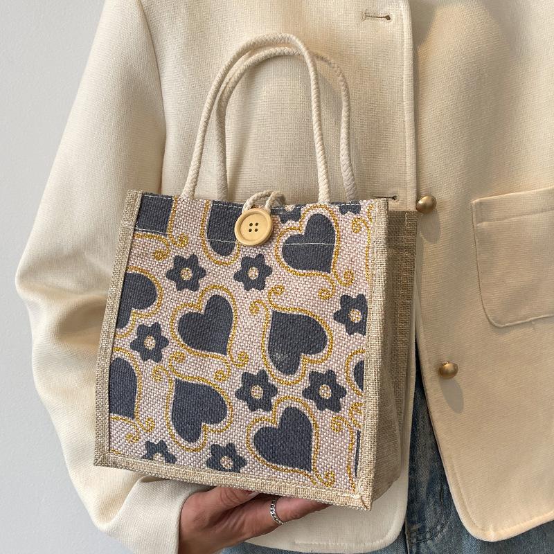 Маленькая льняная сумка Bento для переноски в руке, женская сумка для хранения косметики на работе, маленькая квадратная сумка из льна