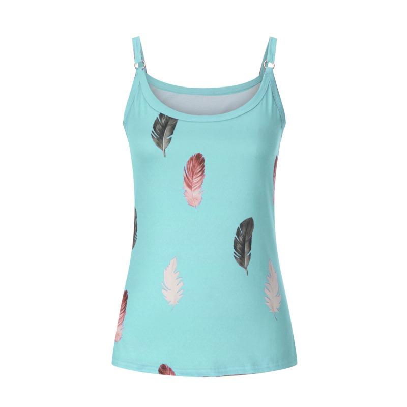 Летние свободные женские майки без рукавов с принтом перьев, модные повседневные жилеты больших размеров, простые офисные женские блузки, женская майка, женская одежда