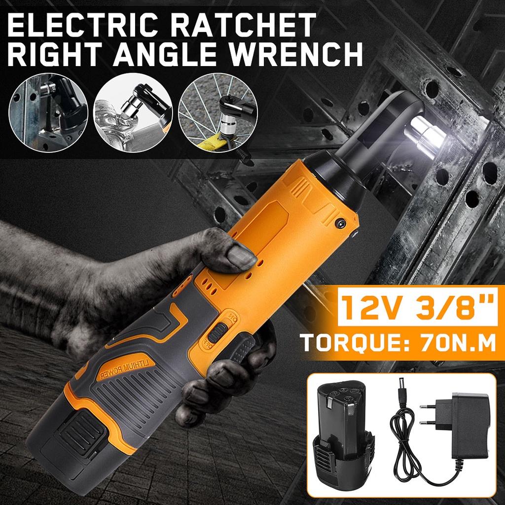 90° Electric Wrench Angle Drill Screwdriver 3/8'' 45NM Cordless Ratchet Wrench Scaffolding With 2 Lithium-Ion Battery 12V