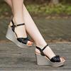 Wedges Sandals ,Woman Fashion Summer Heels ,Women 'S Shoes ,Ankle Buckle Strap ,\\Female Footwear ,Peep Toe ,Black Gold ,Dropship