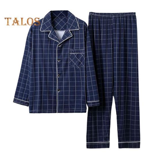 Pajamas Men Plaid Set 2pcsset Print Lapel Long Sleeve Single Breasted Shirt Elastic Waist Long Pants Set Loose Fit Loungewear Suit