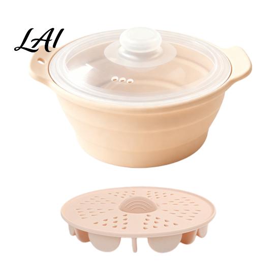 High Temperature Safe Kitchen Tool Foldable Silicone Microwave Steamer Collapsible Steamer Bowl Kitchenware for Cooking Heat-Resistant Food-Grade