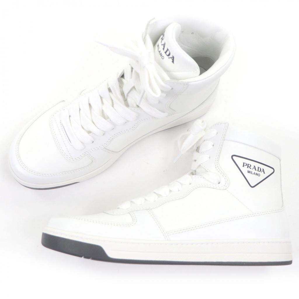Отличные высокие кроссовки PRADA Треугольный логотип белая кожа мужские 6 1T638M Б/у