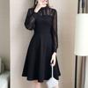 Autumn New Corset Vintage Dress Women Clothing Round Neck Long Sleeve Affordable Patchwork Net Yarn Hollow Casual Lace Dress