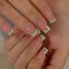 Европейские и американские трендовые зеленые ногти с французским дизайном - Средний квадрат, 24 съемные штуки