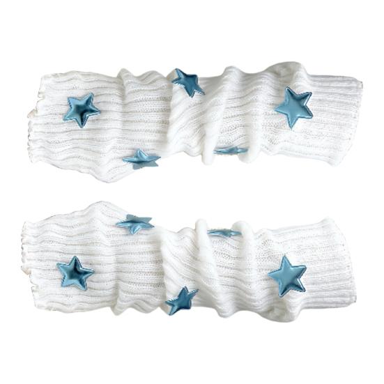 Вязаные митенки для девочек, длинные перчатки до запястья без пальцев, зимние нарукавники со звездой и отверстием для большого пальца для женщин, уличная одежда, вечеринки