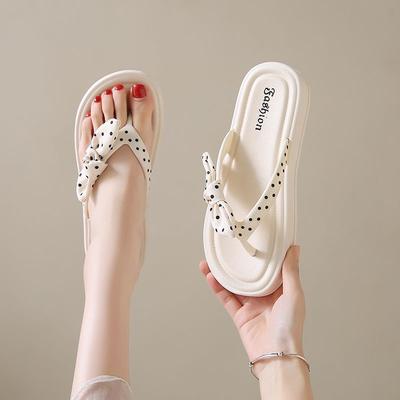 Модная обувь Каваи с бантом Плоские белые женские шлепанцы Тапочки и женские сандалии Дизайнерская роскошь Низкая цена Нескользящие повседневные шлепанцы