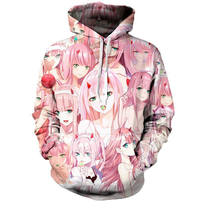 Уютное и стильное аниме худи унисекс с рисунком Zero Two из Darling In The Franxx