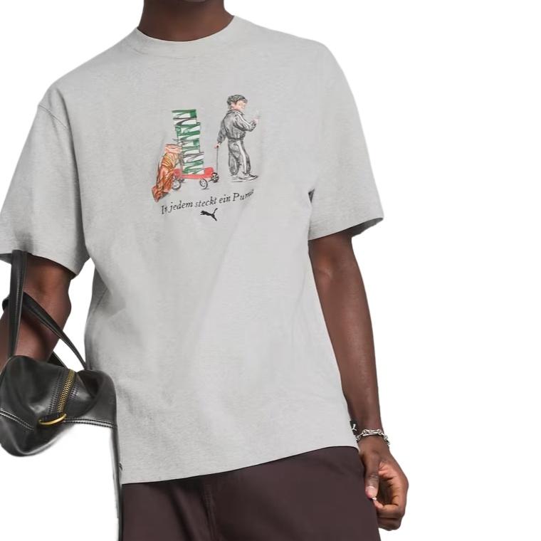 PUMA T Shirts Men's Light Gray Crew Neck Moderate Straight Fit 629412-04