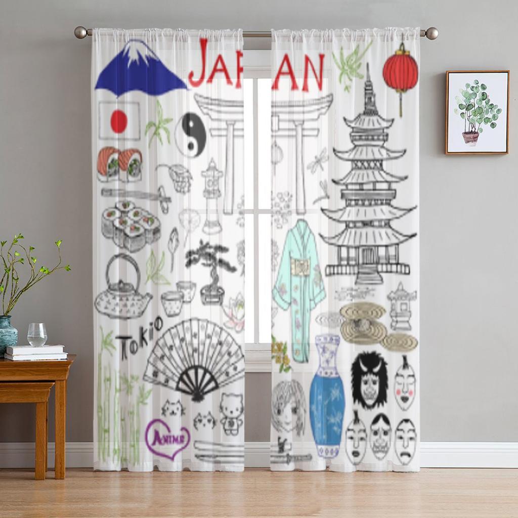 Японские прозрачные шторы с цветением сакуры, японское вишневое дерево, прозрачные шторы для гостиной, тюлевые занавески для окон, спальни, кухни, вуаль, шторы