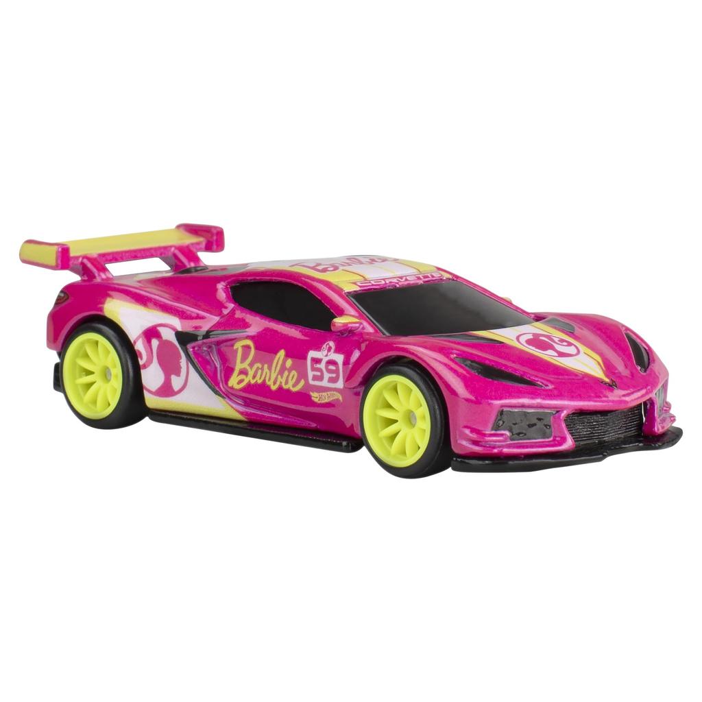 Hot Wheels Pop Culture Barbie 65th Anniversary Corvette Vehicle Toy Mini Car Ages 3 and Up Pink HVJ51 - C8.R