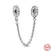 925 Sterling Silver Sparkling Clear Sparkle Flower Safety Chain Charm Bead Fit Original Bracelet Pendant DIY Jewelry