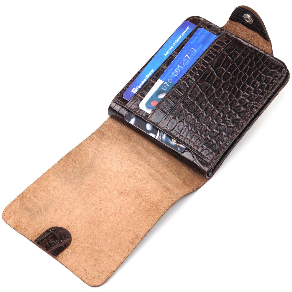 Практичное Мужское портмоне в два сложения из натуральной фактурной кожи с тиснением под крокодила CANPELLINI Purse 21578 Коричневое