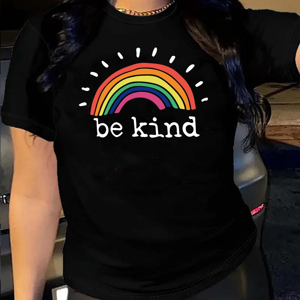 БУДЬ ДОБР Хлопковая футболка с коротким рукавом и круглым вырезом Женская с 2D-принтом Топы