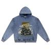 DTG print Knitted Denim Zip-Up Hoodie Liberator Brother Print Zipper Hoodies  