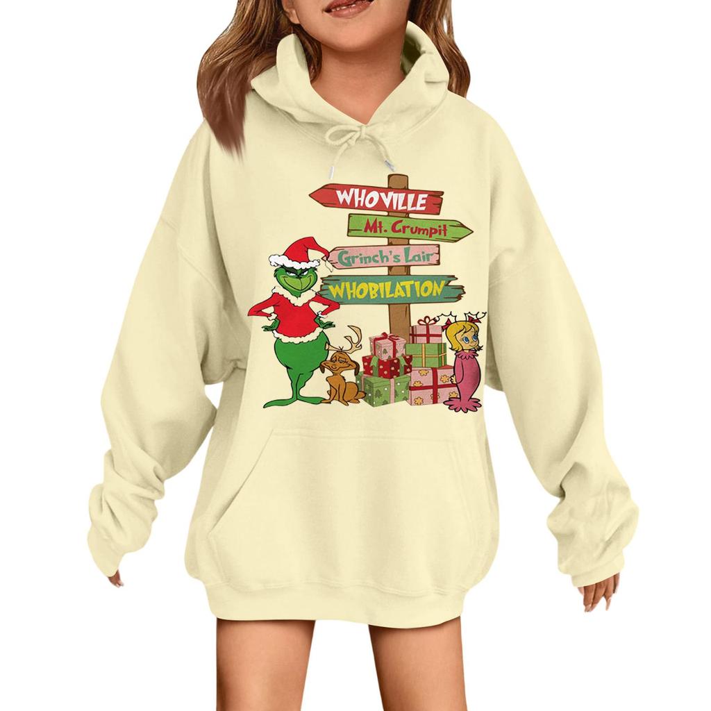 Children's Fashionable Casual Long-sleeved Loose Christmas Print Pullover Hooded Sweatshirt