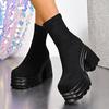 Women's Slip On Chunky Platform Boots Gothic Punk Style High Heel Sock Ankle Boots Woman Autumn Winter Streetwear Fashion Shoes