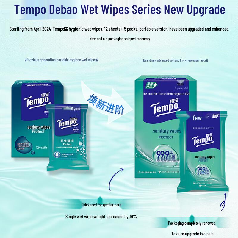 Tempo Antiseptic Wet Wipes, 120 Sheets (10 Packs)