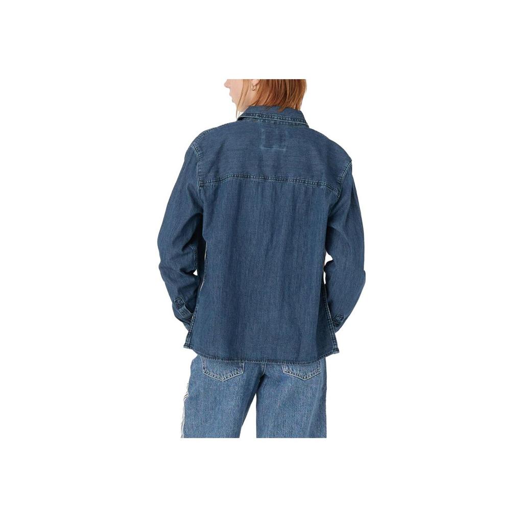 Levis FW23 SilverTab Винтажная карманная рубашка деним с длинным рукавом на пуговицах сбоку, свободного кроя, с острым воротником и декоративной строчкой для женщин, синяя A5977-0000