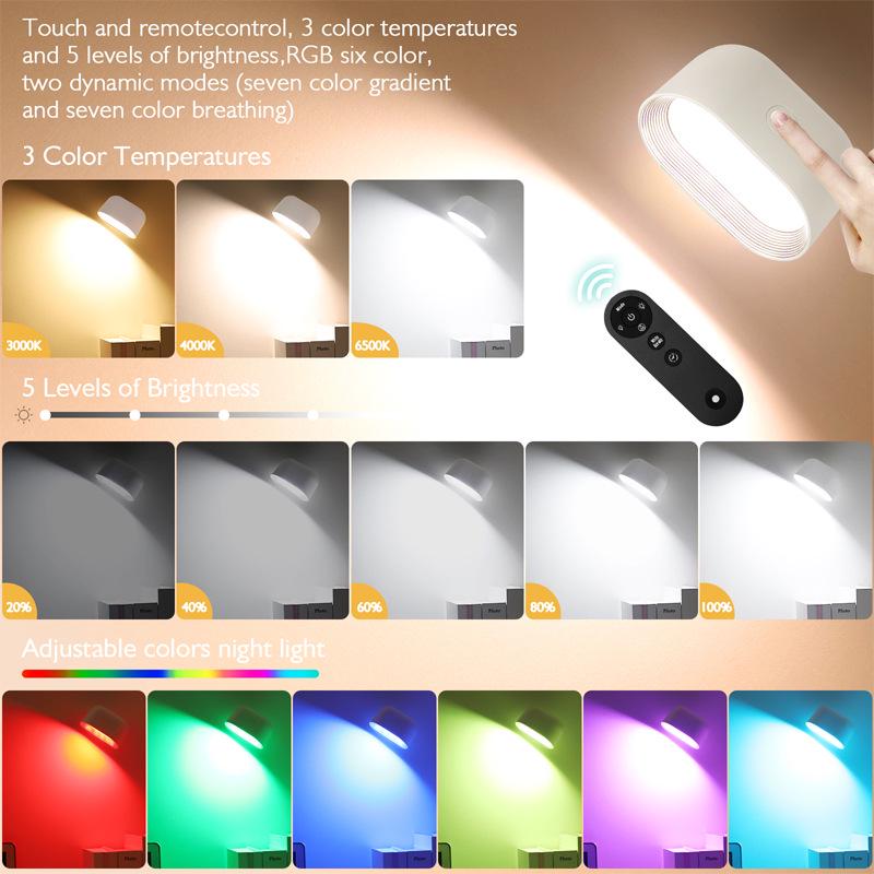 USB Rechargeable 360° Rotating Touch Wall Lamp with Remote & Color Changing for Bedroom