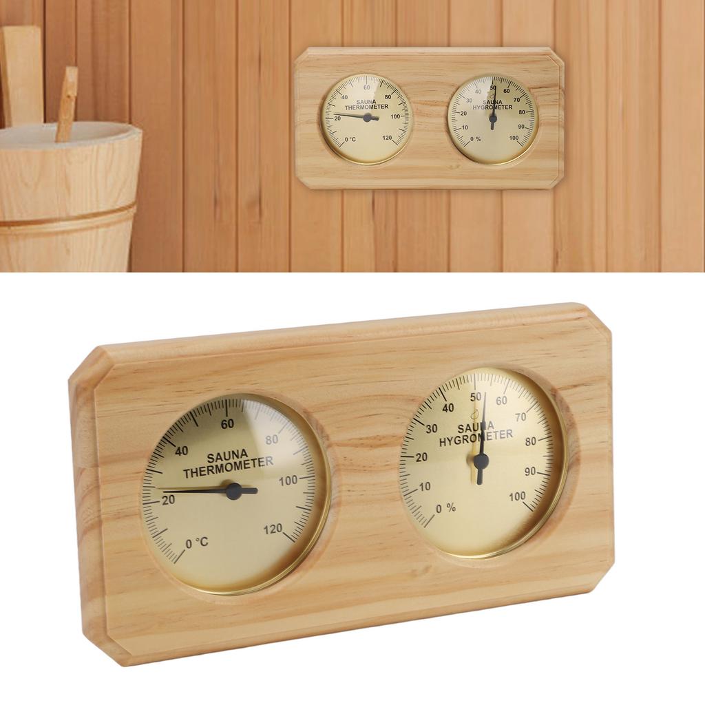 2 in 1 Wooden Sauna Thermometer Hygrometer For Hotel Sauna Room Dual Temperature and Humidity Meter Wall Mounted
