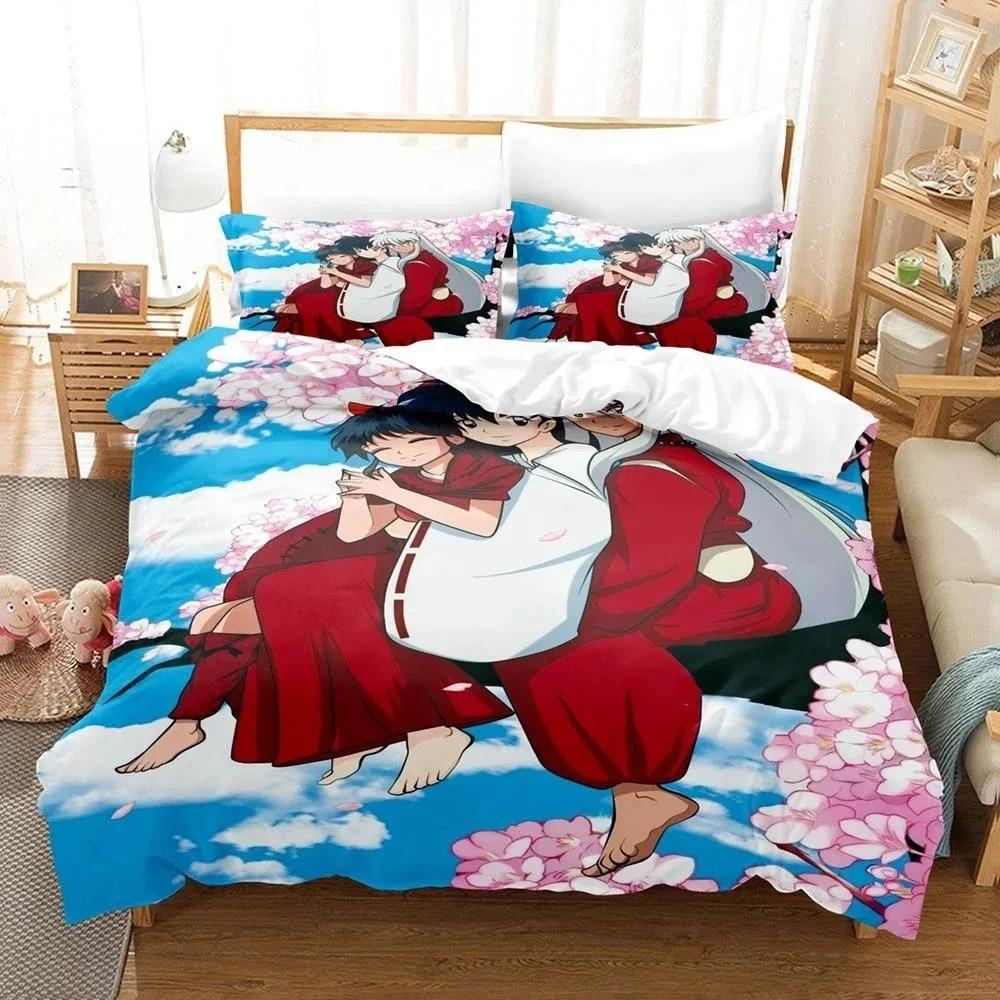 New Fashion Inuyasha Bedding Collection Single Twin Full Queen King Size Bed Collection Adult Kid Bedroom 3D Anime Bed Sheets And Pillowcases