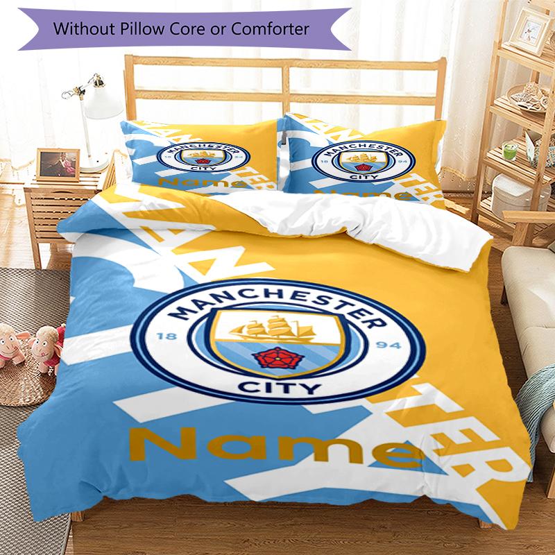 3Pcs Custom Name Manchester City Bedding Set Duvet Cover Closure Includes 1Duvet Cover 2Pillowcases Soft And Comfortable For All Seasons