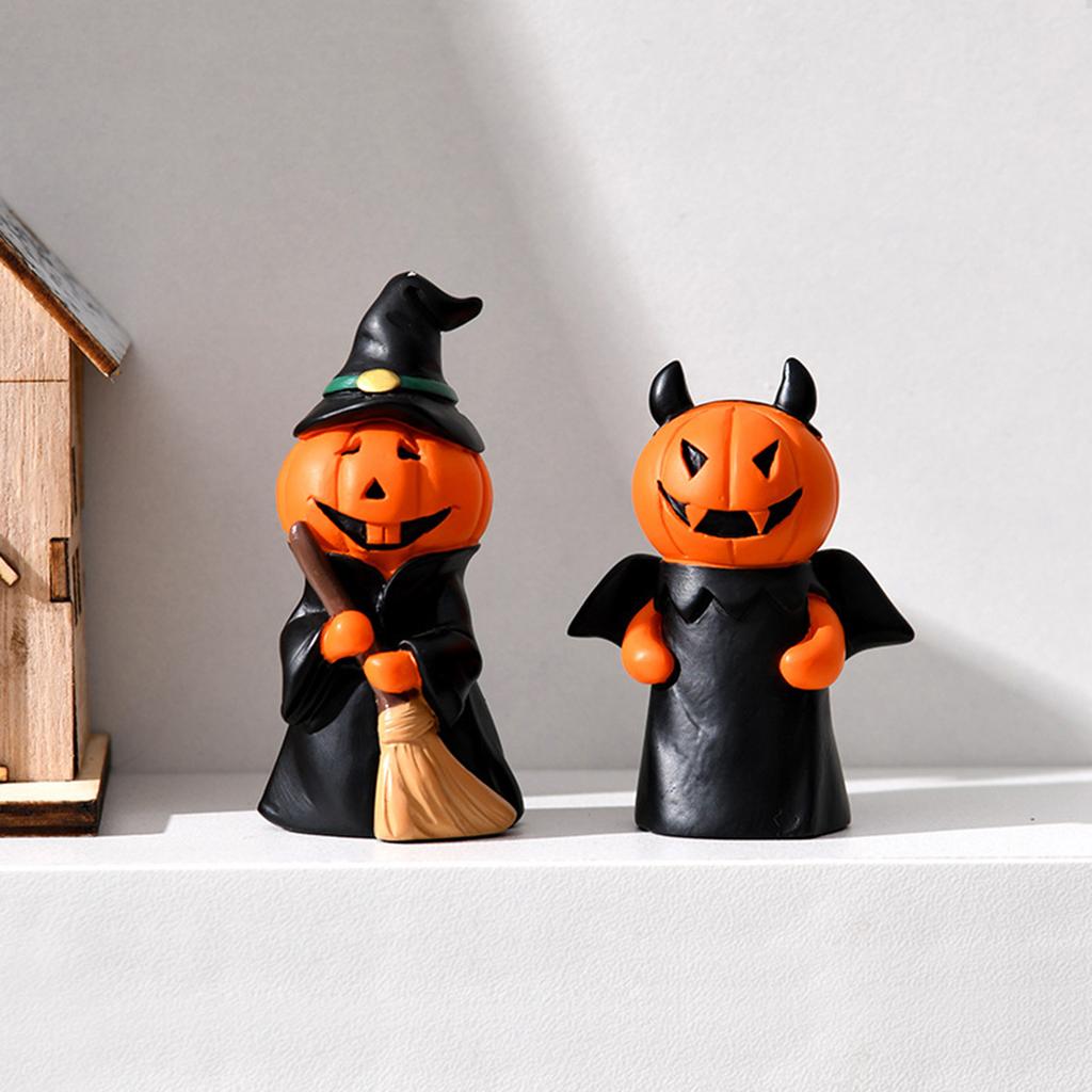 Cute Halloween Decor Set Mini Ghost Pumpkin Witch Demon Resin Figurines for Home Tabletop Party Decoration Gift Party Ornament