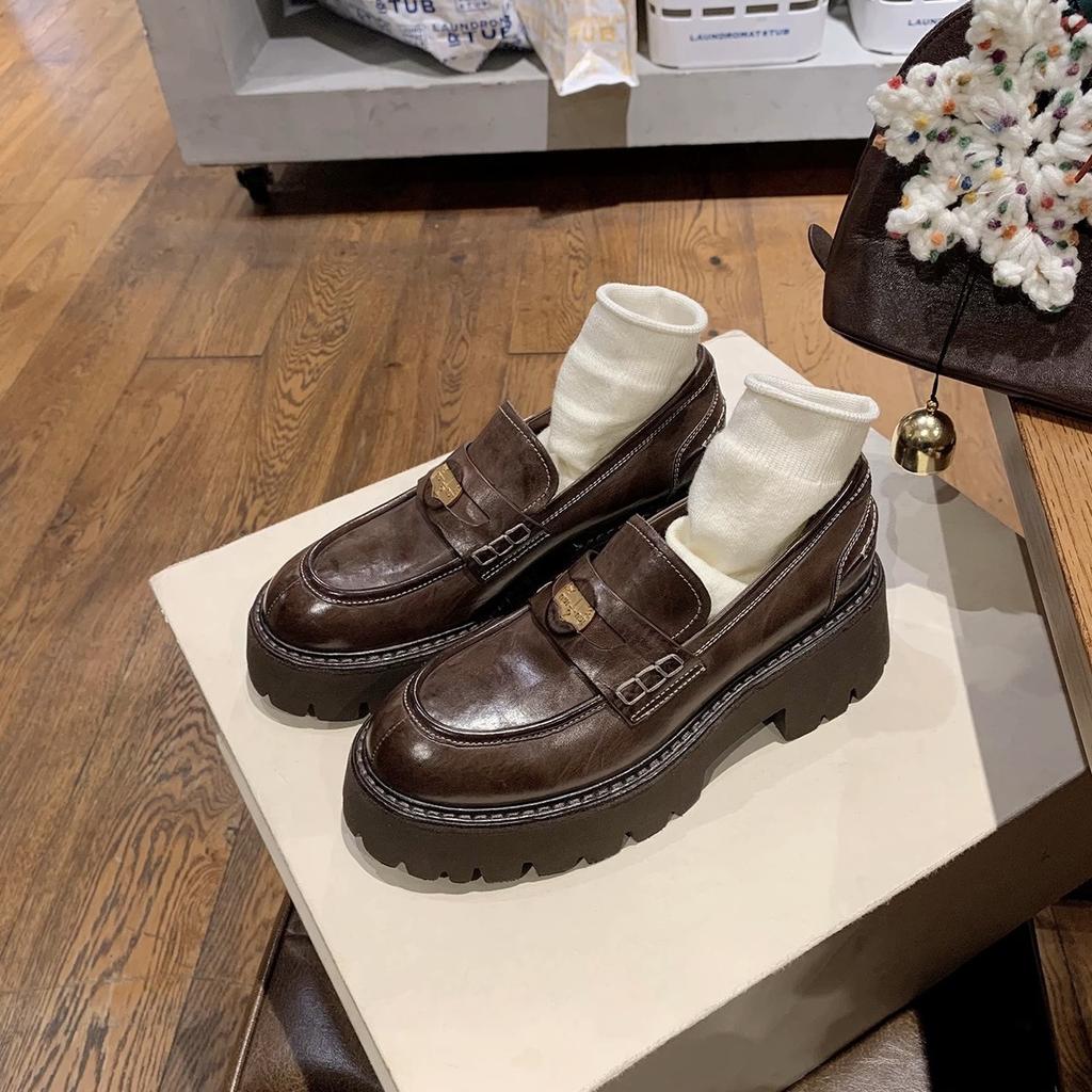 Grape Mom Studiolee Saint-Germain~ Туфли-лоферы из конской кожи с круглой головкой и одной педалью с золотыми монетами для ленивых поездок на работу