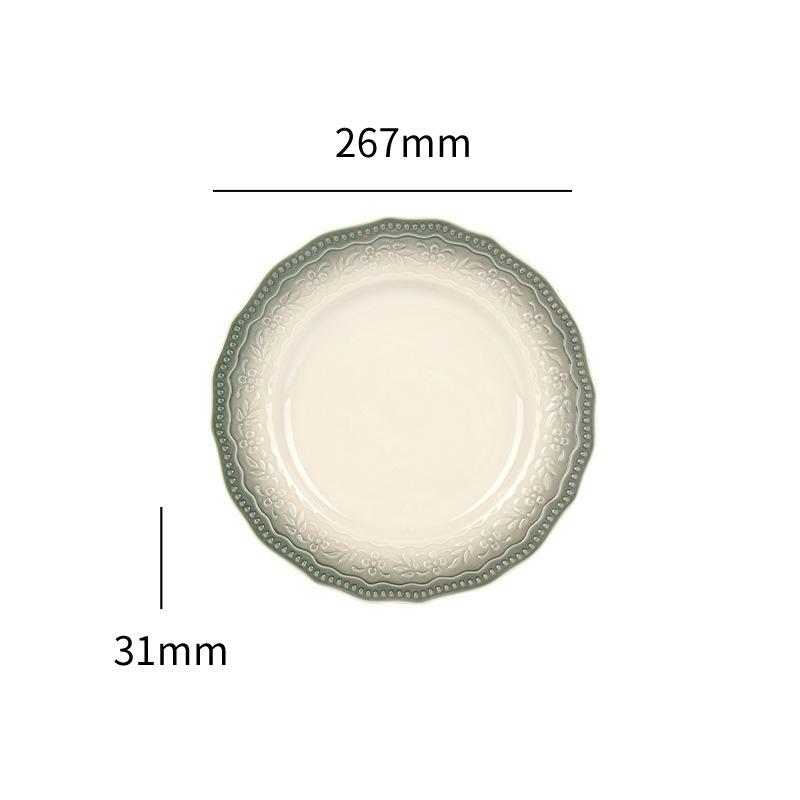 Ancient European Style Ceramic Dining Plate Underglaze Jadeite Green Breakfast Bread Steak Plate Household Kitchen Tableware