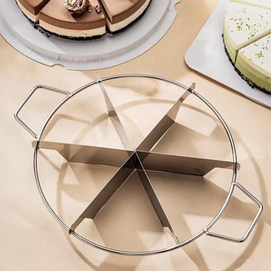 Pancake Cutter Stainless Steel Pie Slicer Rust Proof Cake Divider with Side Handle 6 Grids Pie Cutter Press for Baking