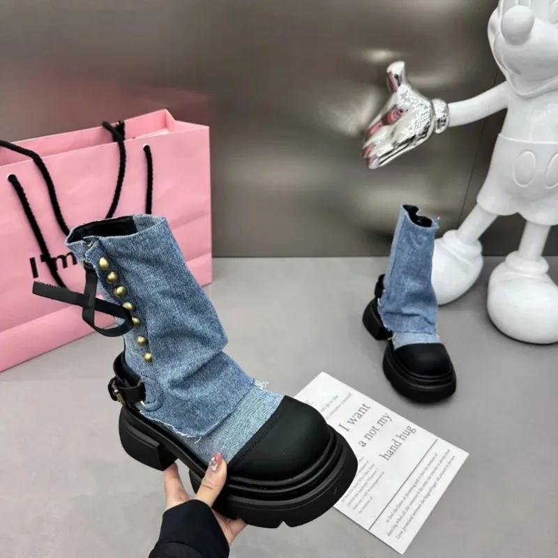 Модные женские балетки, ботильоны ковбойского стиля челси, зимняя трендовая платформа, гладиаторские готические туфли, новые массивные мотоциклетные боты, женская обувь