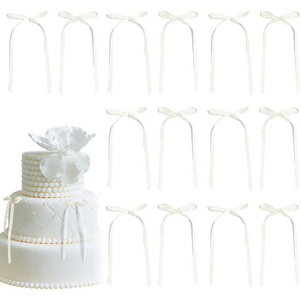 30 Pack Pink Ribbon Bow Cake Toppers Birthday Decorations Coquette Bow Cupcake Toppers for Cake Dessert Wedding Bridal Balloon Wall Party Supplies