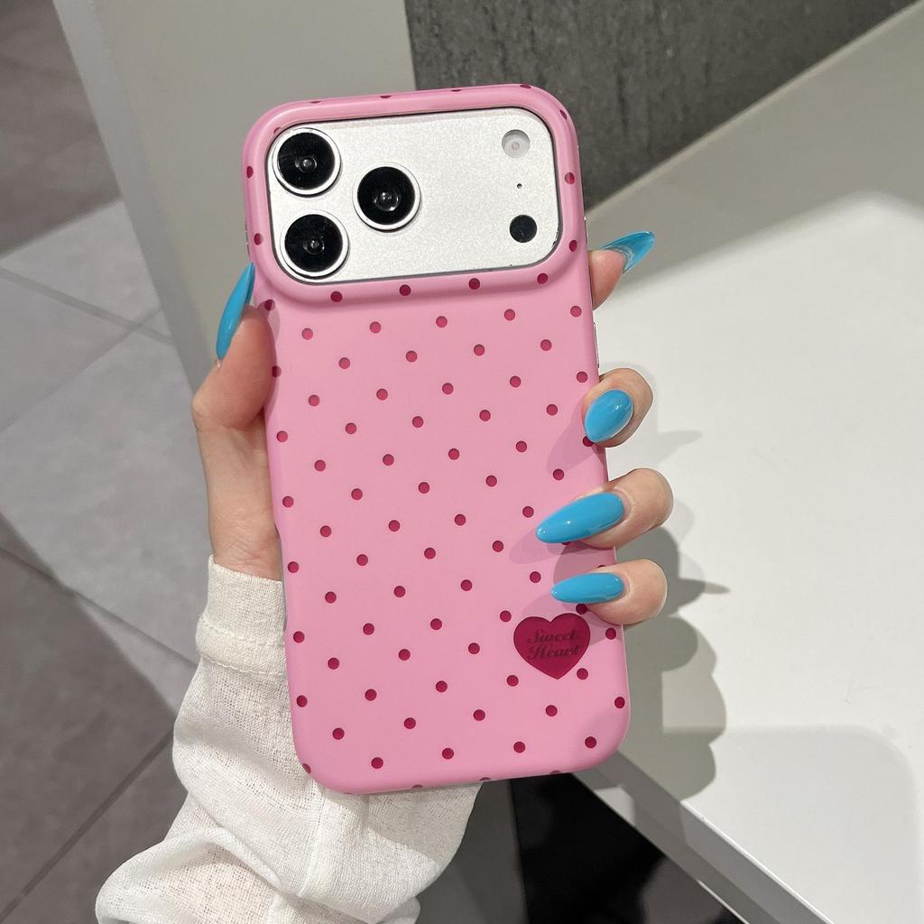 Чехол для iPhone 17 Pro Max с принтом в горошек и сердечками, противоударный, с полным покрытием