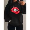 Худи с принтом красных губ Kiss Me Darling Женское осеннее флисовое худи Повседневный хип-хоп стритвир Свободные пуловеры